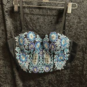 Size Small Embroidered Beaded Bustier Bra Top